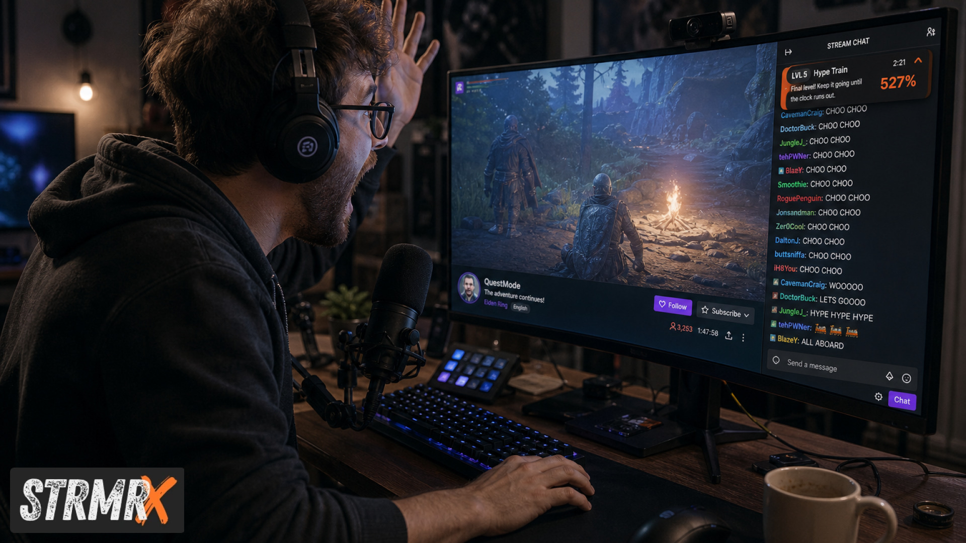 Twitch overlay tip screen prompt reacting to a hype train alert
