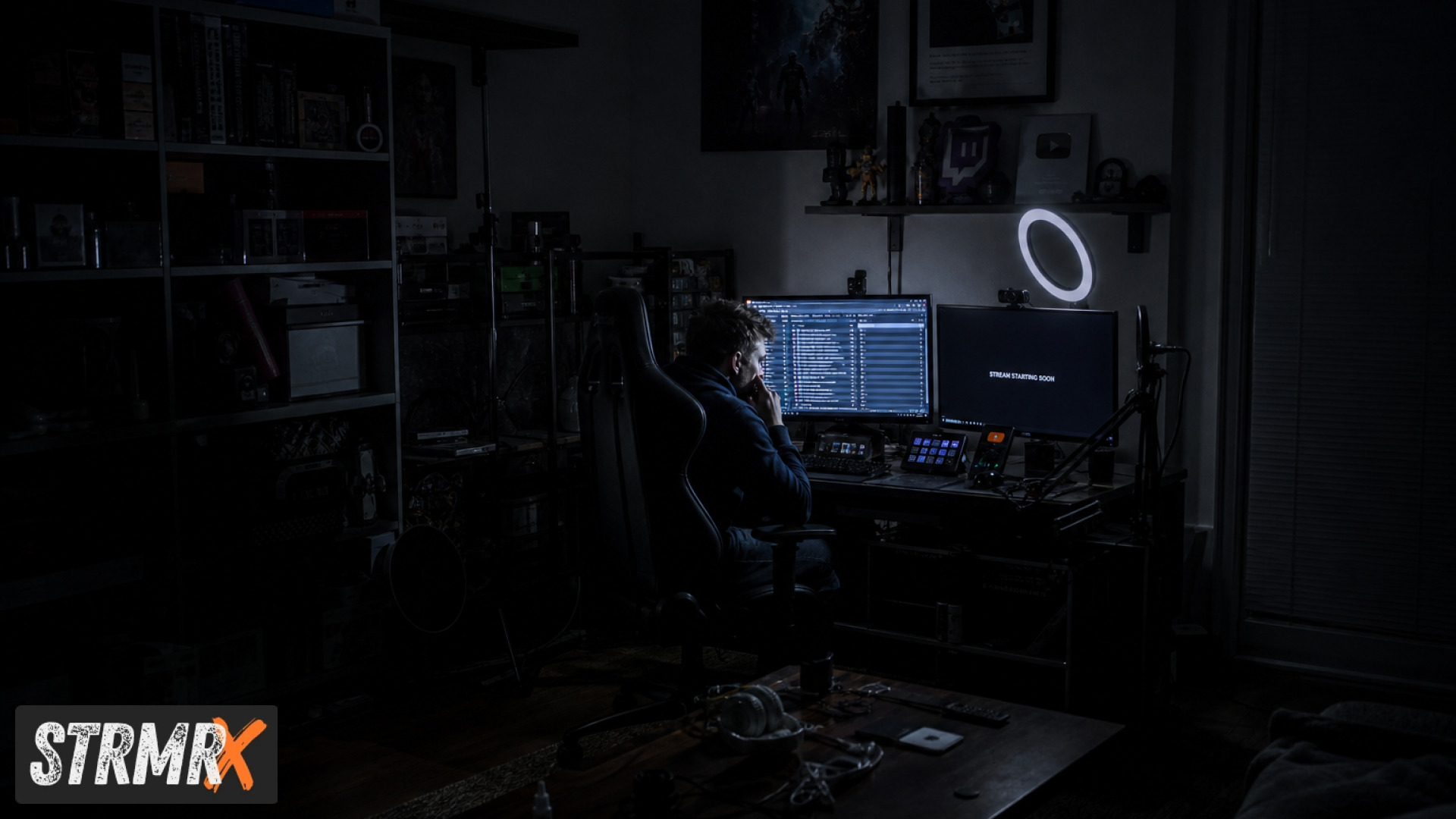 Streamer checking Twitch chat logs on screen before season finale broadcast
